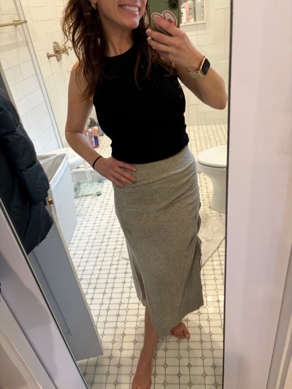 Michael Kors Collection Cashmere Midi Skirt Pearl Grey Ruched Slit S